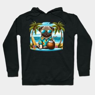 Funny Pug with Sunglasses on a Surf Board Hoodie